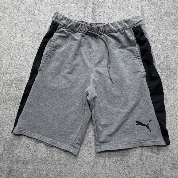 Puma Athletic Shorts Mens Small Gray Black Drawstring Pockets Performance Gym - Picture 1 of 10